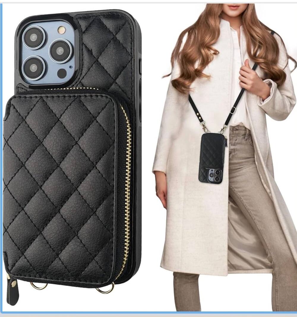 Bocasal Crossbody Wallet Case for iPhone 14 Pro Leather Zipper Handbag Purse